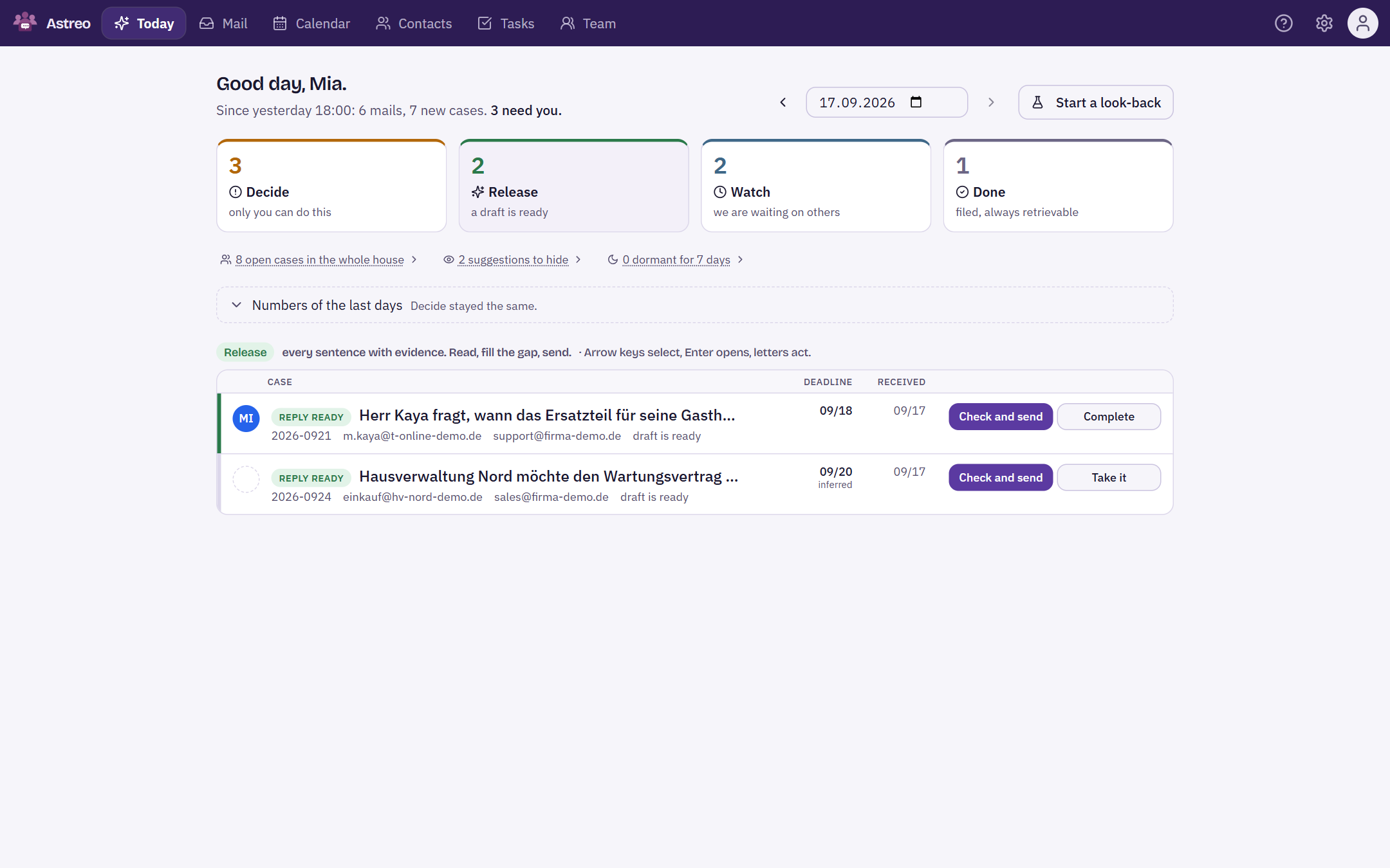 Release stack with two cases where a reply is ready